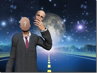 Man removes face showing query while standing on highway