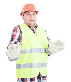 Young constructor looking terrified of something